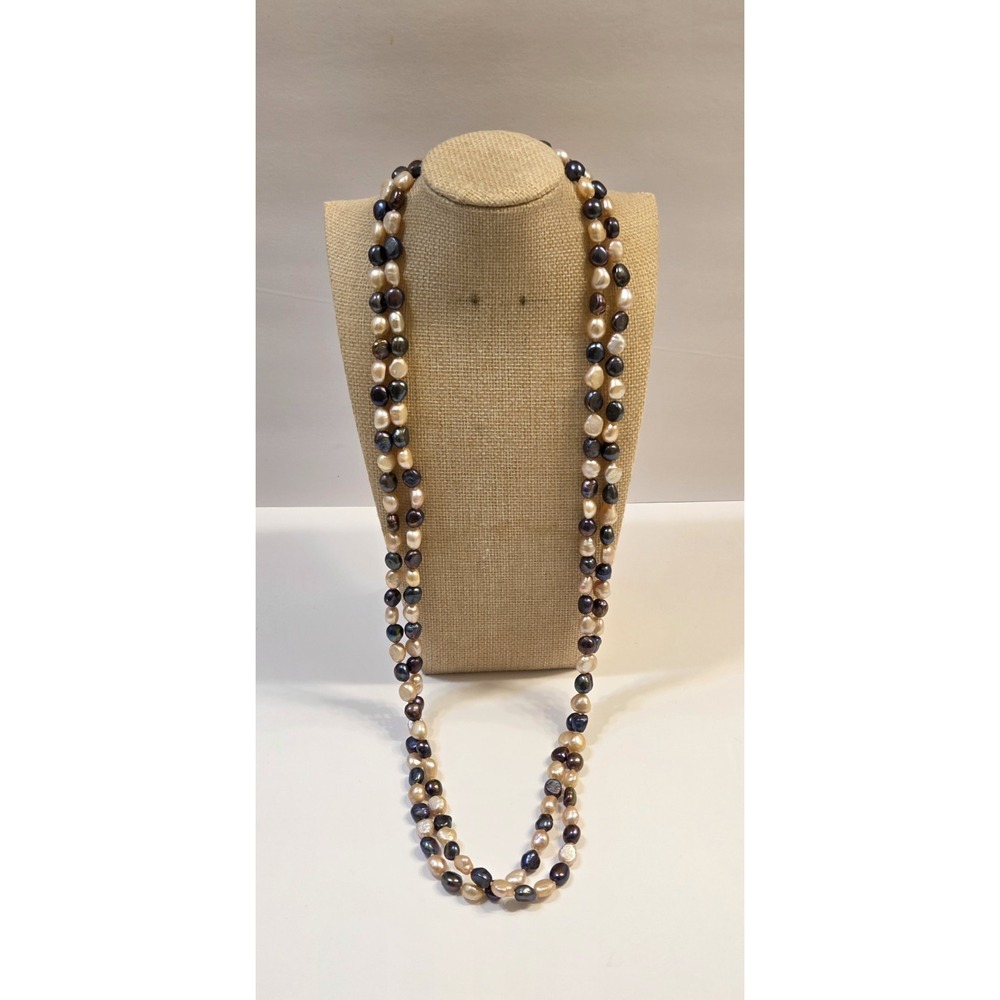 Extra Long Vtg Multicolored Baroque Freshwater Pearl Necklace 64" Long Knotted